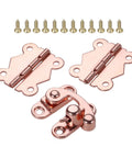 Rose Gold Hasp Lock Set Three Pcs for jewelry boxes and chests with hinges and screws, DIY furniture hardware.