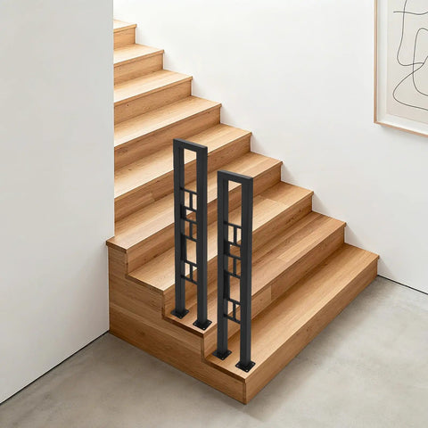 U Shaped Wrought Iron Stair Handrail Featuring Tough As Nails Rectangle Railing With Rock Solid Non Slip Base For Indoor Outdoor Porch Deck Loft Safety Support Two Pack Matte Black by stairs.