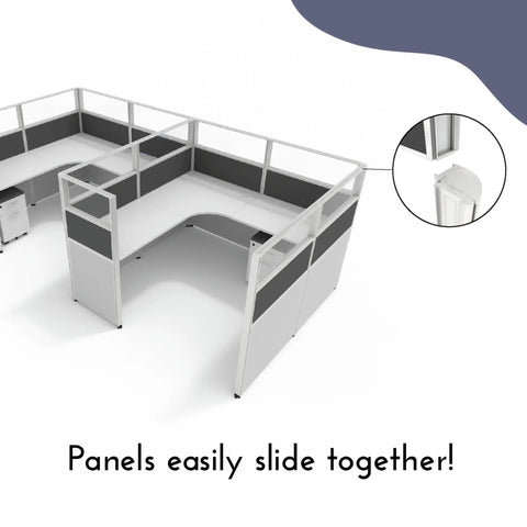 Modular Office Cubicle Kit With Adjustable Partition Panels And Mobile Storage Cart Quick Snap Together Design Compact workspace with slide-lock panels.