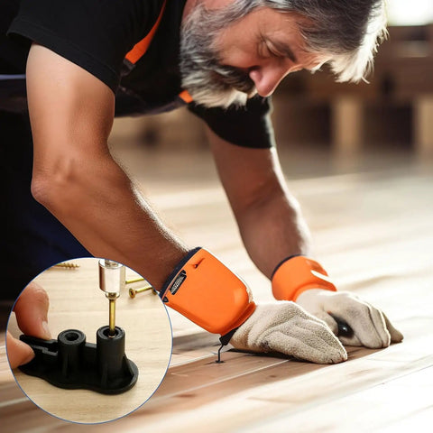 Person using Floor Repair Kit With 50 Steel Screws And 5 Tools To Stop Squeaky Floors On Carpets And Hardwood Hidden Deck Fasteners