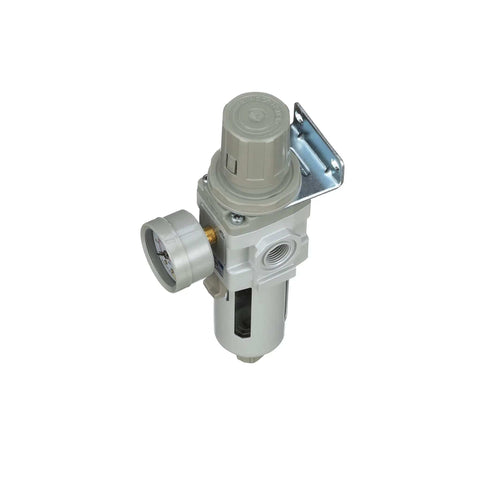 Air Filter Regulator Piggyback Combo 3/8 NPT With Metal Bowl Manual Drain Gauge And Bracket For Pneumatic Systems Easy Install 10-Micron Element 0-150 PSI 50 SCFM At 90 PSI