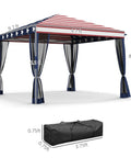 10x10 Pop Up Canopy Tent With Netting And Carry Bag Instant Gazebo Screen House For Backyard Patio And Camping, blue and red, shown with stars and stripes design, mesh sides, and carry bag.