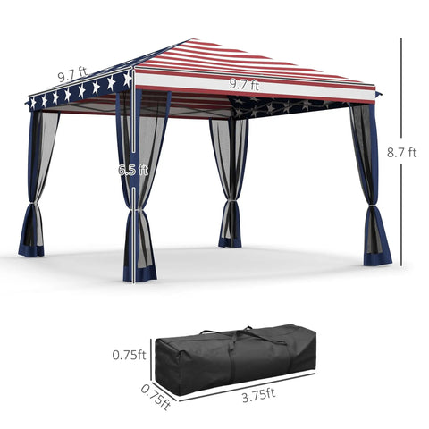 10x10 Pop Up Canopy Tent With Netting No Fuss Instant Gazebo Screen Room for outdoor use in patriotic design with carry bag