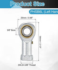 3/8 Inch Rod End Bearing With Jam Nut, Left Hand Female Thread 3/8-24 UNF, 1045 Steel, High Misalignment Up To 13 Degrees, Ideal For Agriculture Machinery CNC Equipment, front view with size labels