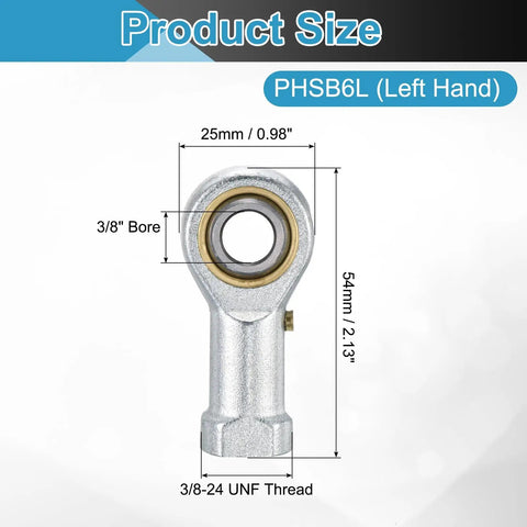 3/8 Inch Rod End Bearing With Jam Nut, Left Hand Female Thread 3/8-24 UNF, 1045 Steel, High Misalignment Up To 13 Degrees, Ideal For Agriculture Machinery CNC Equipment, front view with size labels