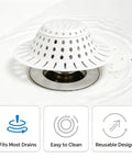 Bathtub Drain Strainer Silicone Bathroom Stopper Fixture positioned in a drain, showcasing its effective hair trapping design.