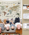 Boho Kids World Map Tapestry Wall Hanging For Classroom And Nursery Educational Geography Decor With Animal Continents 50 By 60 Inches