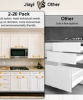 Comparison of Jiayi and Other cabinet setups showing Ultra Thin Magnetic Cabinet Catches Six Pack Stick On Drawer Magnets for Cabinet Doors Closures No Drill Easy Install 10 Lb Pull Holds Kitchen Pantry Closet Wardrobe Doors Securely Shut.