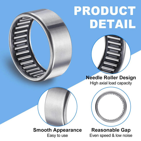 Needle Roller Bearings 1-1/4 Inch Bore 1-1/2 Inch Outer Diameter 5/8 Inch Width Chrome Steel Open End With Steel Drawn Cup Cage