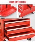 Three Drawer Rolling Tool Chest And Mechanic Seat With Tool Trays Pro Grade Heavy Duty 350 Pound Weight Capacity Red Finish