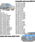 Toyota and Lexus vehicles compatible with 100 Pieces Nylon Engine Under Cover Push Type Retainer Clips Kit, model list displayed.
