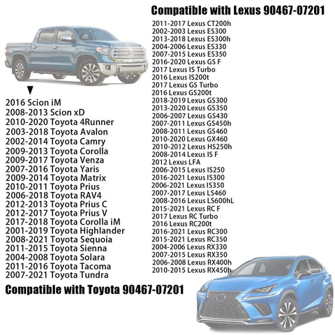 Toyota and Lexus vehicles compatible with 100 Pieces Nylon Engine Under Cover Push Type Retainer Clips Kit, model list displayed.