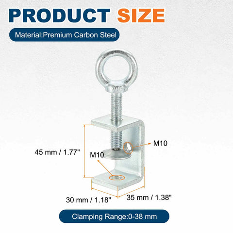 Heavy Duty Carbon Steel C Clamp 45mm Tiger U Clip With Eye Hook Screw for Woodworking Welding and Mounting, Durable Galvanized Finish, All Purpose DIY Pro Grip for Projects. 45mm carbon steel clamp with M10 eye screw, 0-38mm range