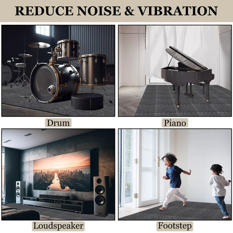 Thick Interlocking Acoustic Floor Mats For Home Studio Set Of 16 11x11x0.4 Inches High Density Sound Dampening And Vibration Control Non Slip Tiles For Piano Drums And Music Practice