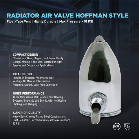 Hoffman Steam Air Vent Valve Float Type, Angle Mount, One Eighth Inch NPT, Copper Construction, Quiet Performance