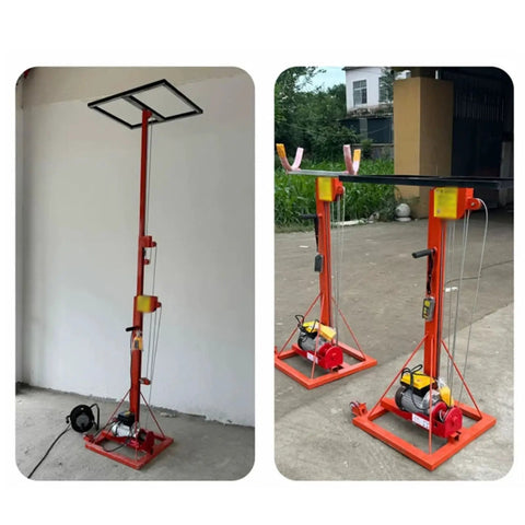 Heavy Duty Mobile Lift Platform With Industrial Winch Crane Plus Shop Grade Overhead Hoist And Hardcore Steel Cable Boom Rig for warehouse use.