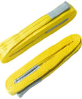Two yellow Kivomot 3in×20ft lifting slings with gray eye-to-eye ends, heavy-duty polyester