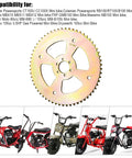 60T 420 chain six hole high torque rear sprocket for Coleman CT100U mini bikes, zinc-plated steel, shown with compatible models.