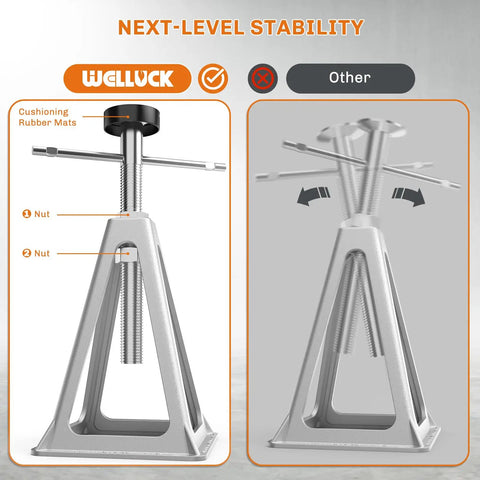 Premium Cast Aluminum Rv Stabilizer Jacks 4 Pack Heavy Duty Leveling Kit showcasing adjustable rubber mats for stability.