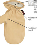 Heavy Duty Full Grain Cowhide Cold Weather Mittens Built Dang Tough With Heat Keep Thermal Insulation, detailed view of thumb and hem.
