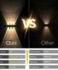 Comparison of outdoor solar wall light up and down aluminum sconce waterproof dusk to dawn 3000K warm white vs other light