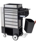 Heavy Duty Utility Cart With Rolling Storage Organizer For Maintenance Crews Includes Power Drill But No Hand Tools Industrial Grade mobile workhorse with multiple drawers and a waste bin.