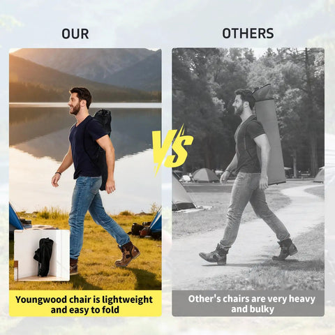 Comparison of lightweight Portable Camping Chair With Adjustable Shade Canopy and bulky other chair.