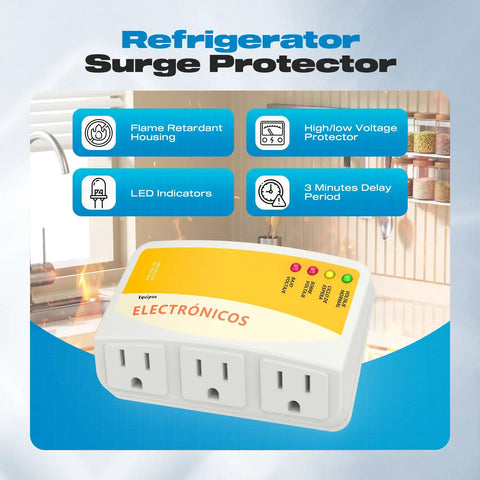 Fridge Surge Protector With Three Outlets For Fridge, TV, And ACs, 120V 12A, 1440W, Delay Start Function, Brownout Guard, 1 Pack
