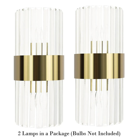 Gold Wall Sconces Set Of Two Modern Crystal Sconce Lighting For Living Room Hallway And Bathroom 2 Light Brass Glass Wall Fixtures