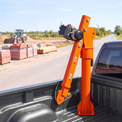 Heavy-Duty Pickup Truck Crane with 2200 Lb Load Capacity and 12V Electric Winch mounted on a truck bed.