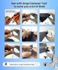 Marine Grade Stainless Steel Boat Cover Snap Kit 150 pieces in use with fastener tool on canvas.