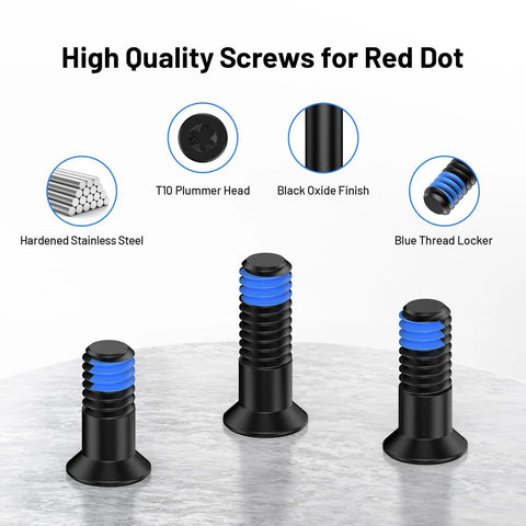 Red Dot Sight Screw Kit For M4 Mounts, 9 Pieces, 6Mm Diameter, 9.8Mm 11.3Mm 12.8Mm Lengths, Stainless Steel, Blue Thread Locker