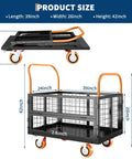 Product size diagram for Heavy Duty Folding Utility Cart And Cage Platform Truck With 1800 Lb Capacity showing dimensions.
