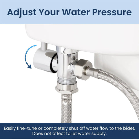 Bidet Shut-Off T-Adapter Valve For NEO Series Attachments 7/8 Inch By 7/8 Inch By 1/2 Inch Chrome Finish installed at toilet