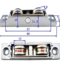 Heavy Duty Zinc Alloy Sliding Door Pulleys With Double Wheel Track Rollers Adjustable Angle Design showing measurements and detail.