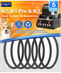 6-pack rubber Rock Tumbler Belts for KomeStone K1 K1 Pro and K3 Replacement Rubber Belts for Smooth Polishing Durable Long Lasting Performance Not Compatible with K2 Elite, black belts on packaging