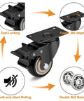 Set Of 4 Heavy Duty Polyurethane Castor Wheels 40mm with dual locking, rotating 360 degrees and smooth silent rolling.