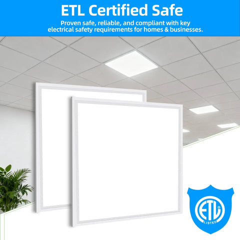 4 Pack 2x2 Ft LED Troffer Flat Panel Light 45W, 5800 Lumens, 5000K White, 0-10V Dimmable, ETL Listed in drop ceiling