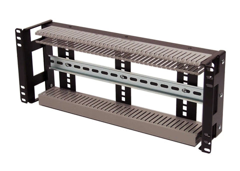 4U Rackmount Low Profile DIN Rail Panel, 3.78 Inch Depth, heavy duty 14 gauge steel, fits standard 19 inch 2 post or 4 post racks