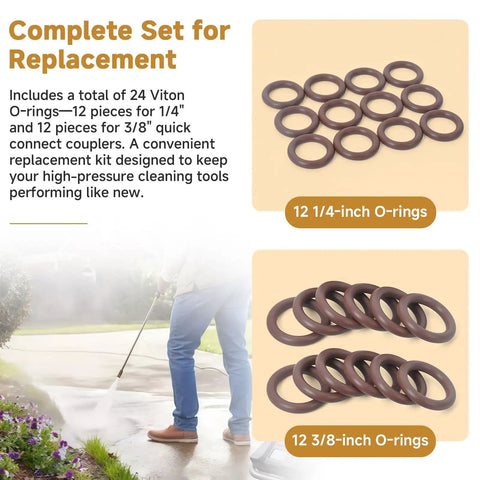 Complete set image of 24 Piece FKM O Ring Seal Kit For Quarter Inch And Three Eighths Quick Connect Pressure Washer Couplers