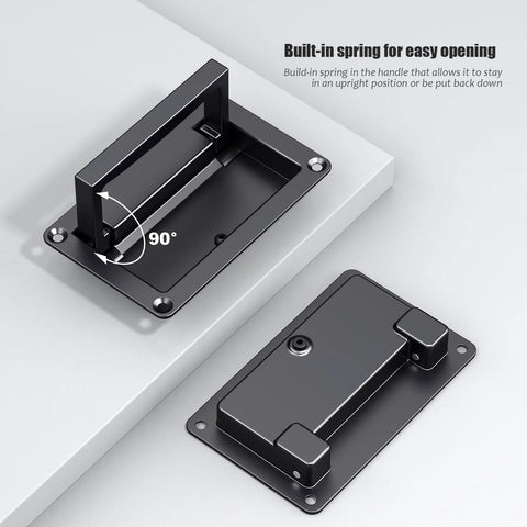 2 Pack Black Zinc Alloy Recessed Door Pull Handles For Drawers Cabinets Doors And Toolboxes, flush pull handles shown installed