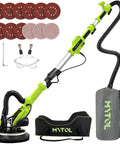 Drywall Sander With Vacuum Dust Collection, 7.2 Amp Copper Motor, LED Work Light, foldable handle, accessories shown