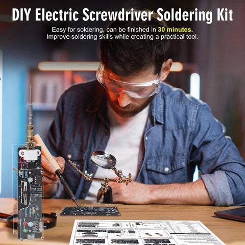 Person using Handheld Soldering Practice Kit With Rechargeable Electric Screwdriver Build Your Own Soldering Tool Includes 2 Bits