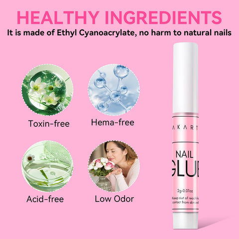 Fast Air Dry Nail Glue For Press On Nails 5-10 Seconds No UV Lamp Needed Hema-Free Strong Bond with healthy ingredients chart