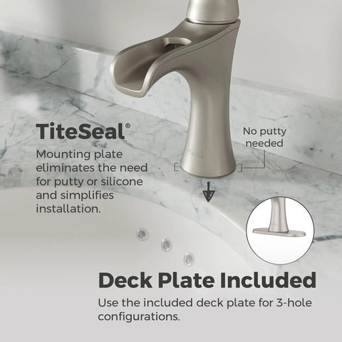 Single Handle Waterfall Bathroom Sink Faucet For Three Hole Vanity Install With Spot Defense Brushed Nickel Finish detail