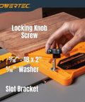 Universal Featherboard Kit For Table Saw Router And Band Saw Fits Miter Slots To Knock Out Kickback Comes Loaded With Brackets For Rock Solid Mounting And Smooth Material Feeds, showing locking knob and hardware.