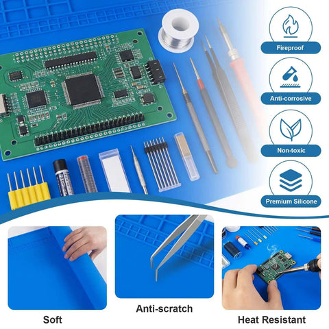 Extra Large Heat Resistant Soldering Mat For Electronics Repair, Non Magnetic Silicone Workbench Pad, 13.8 by 23.7 Inches