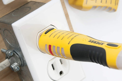 Two In One Non Contact Voltage Detector And GFCI Outlet Circuit Analyzer with 360 Degree Visual And Audible Alerts in use