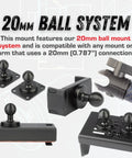 20mm ball mount system with black aluminum bases and connectors for Heavy Duty Laser Cut Aluminum Four Hole Ampplates Base Mount.