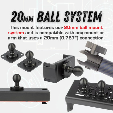 20mm ball mount system components for Heavy Duty Dash Mount Cell Phone Holder With Solid Carbon Fiber And Kevlar Arm.